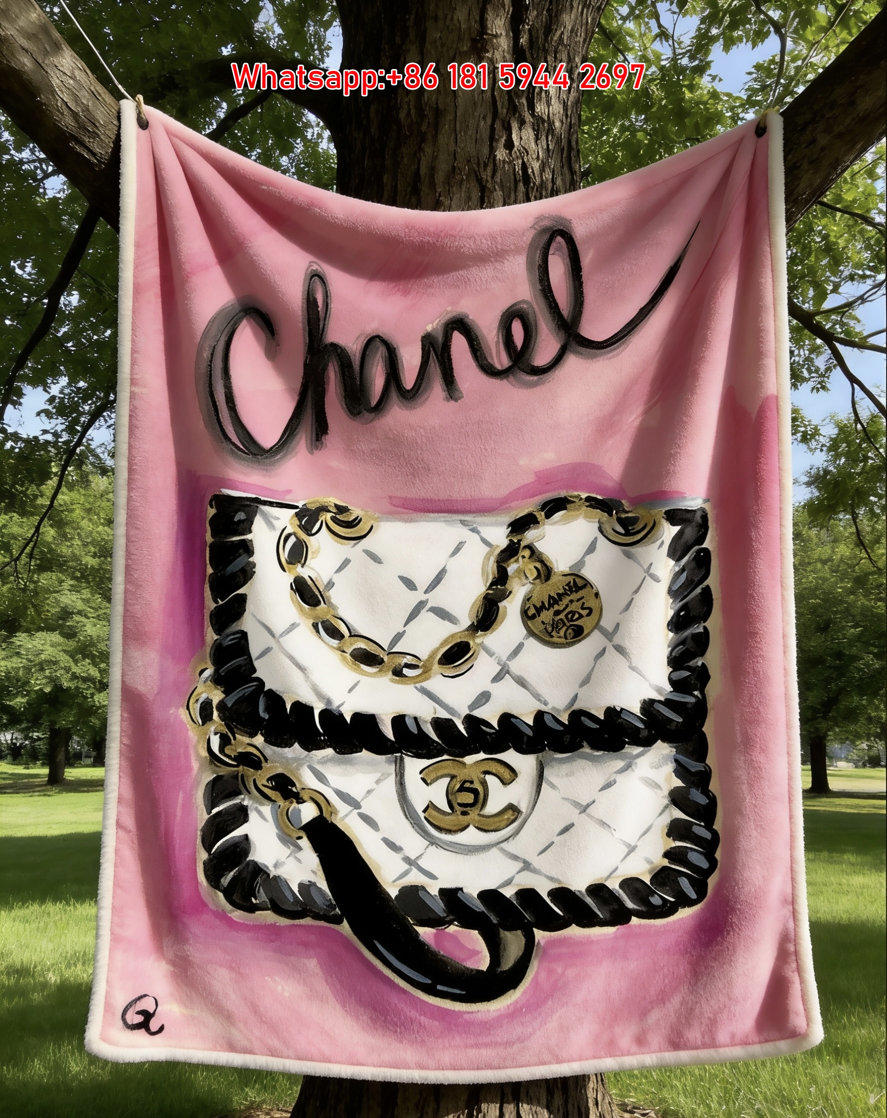 Chanel Inspired Pink Quilted Bag Print Flannel Sofa Throw Blanket IMG_6836